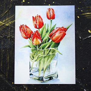 Открытка "Тюльпаны красные", 6х8см