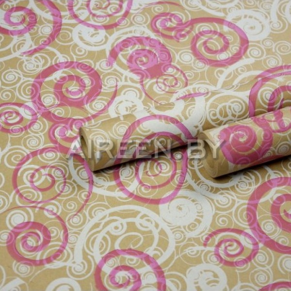 Крафт бумага упаковочная, рис. "Спирали", малиновый, 0,7м*10м